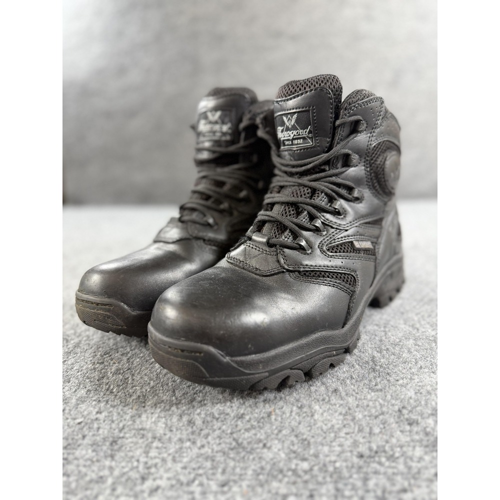 Thorogood Deuce Combat Work Boots Mens 9.5 Black Leather Side Zip Waterproof